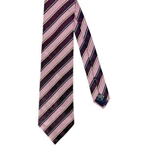 ERMENEGILDO ZEGNA Silk Cotton Neck Tie Italy Luxury Striped Pink Maroon
